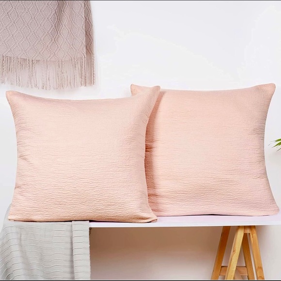 Luxury Home | Chic Peachy Blush Pink Marcielo Textured Euro Pillow Sham Covers - Picture 2 of 9